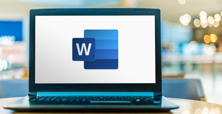 Laptop computer displaying logo of Microsoft Word