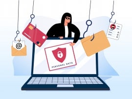 Hacker and Cyber criminals phishing stealing private personal data, user login, password, document, email and credit card. Phishing and fraud, online scam and steal. Hacker sitting at the desktop.