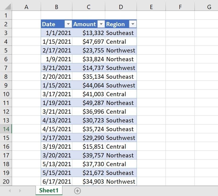 We’ll base two simple Power BI reports on this Excel data. 