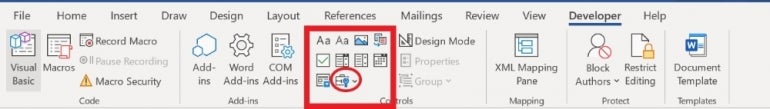 references section in Word highlighted with the legacy controls circled