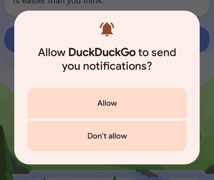 The opt-in notification pop-up for DuckDuckGo on Android 13
