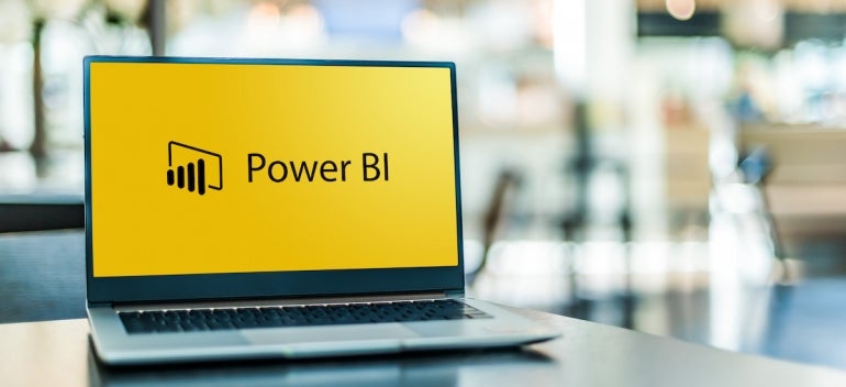Laptop computer displaying logo of Microsoft Power BI