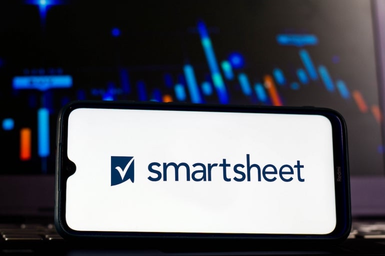 February 12, 2021, Brazil. In this photo illustration the Smartsheet logo seen displayed on a smartphone screen.