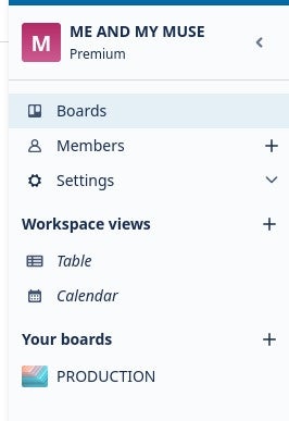 The board's section of the Trello left navigation