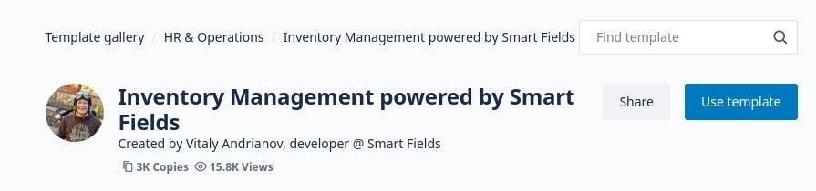 Inventory Management powered by Smart Field template option in Trello