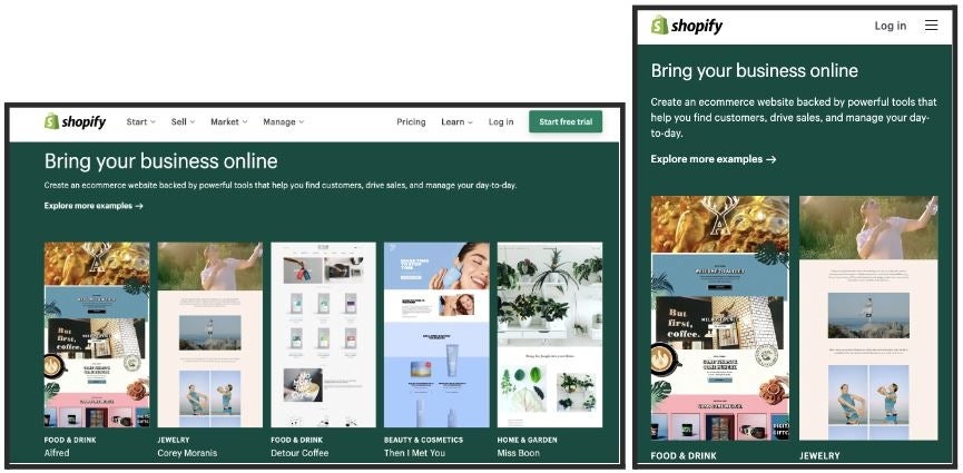 shopify mobile vs desktop web design comparison
