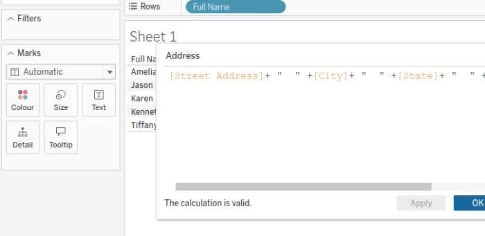 adding separators between the address fields in the concatenate pop-up field