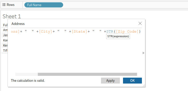 adding the STR function to the ZIP code field in Tableau