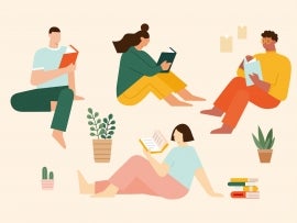 People reading books at home