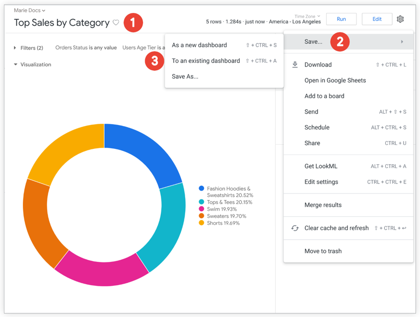 Save your Look query to an existing Looker dashboard.