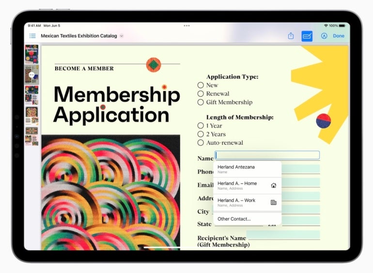 Now you can edit PDFs with ease in iPadOS 17 thanks to some new machine learning that can automatically find and fill out data using contact info.