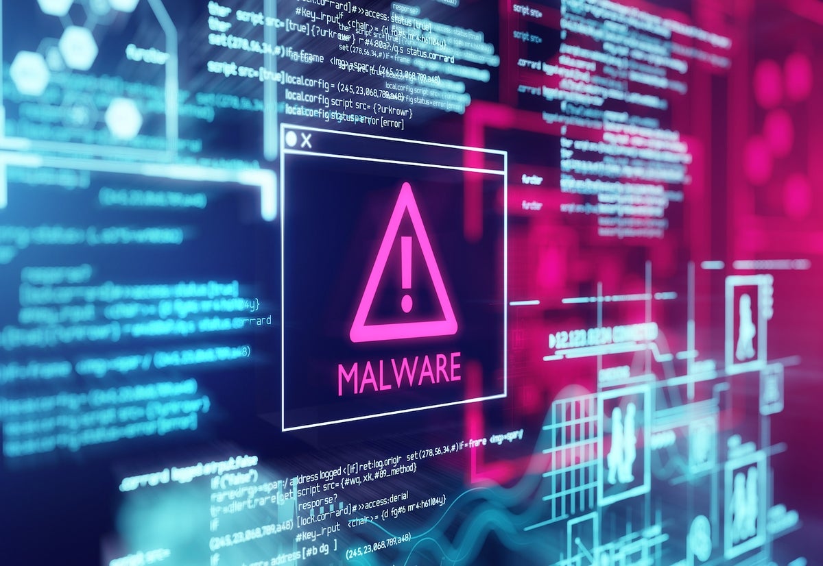 A screen with program code warning of a detected malware script.