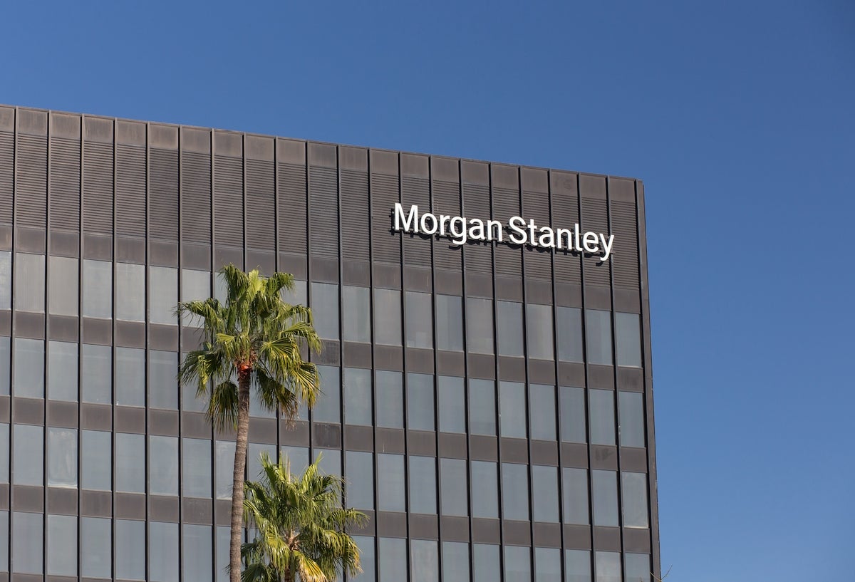 Morgan Stanely building and logo. Morgan Stanley is an American multinational financial services corporation.
