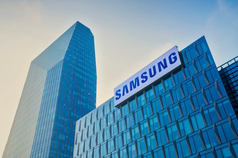Samsung sign on headquarters building in Milan, Italy. The Samsung Group is one of the largest electronics companies in the world. Milan, Italy - February 18, 2017