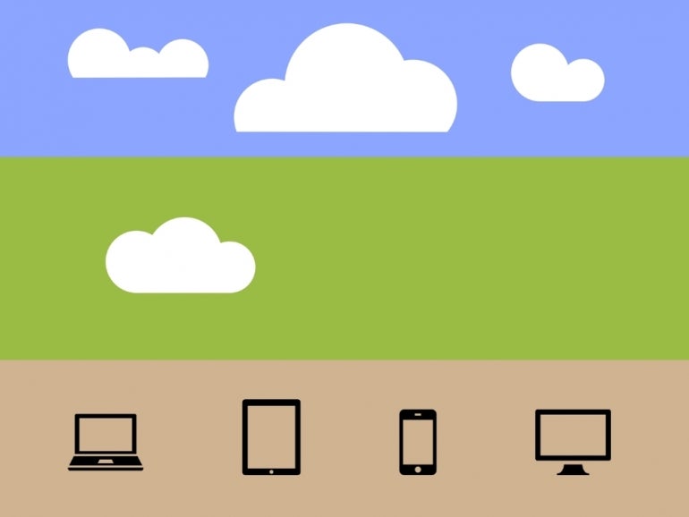 cloud illustrations above illustrations of mobile devices