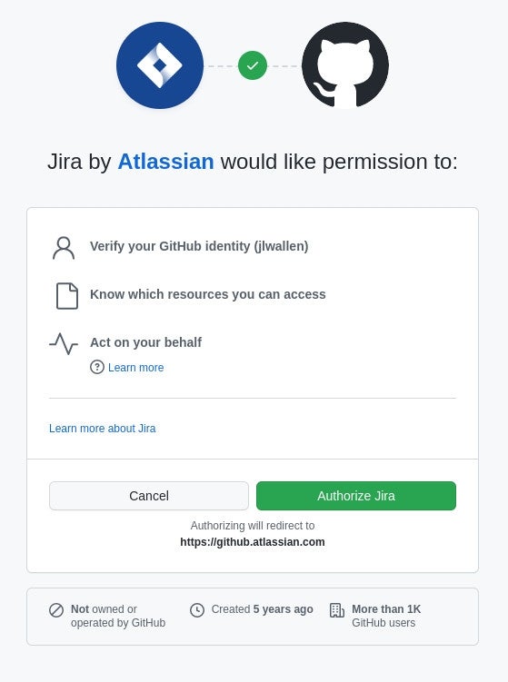 Granting GitHub access to Jira.