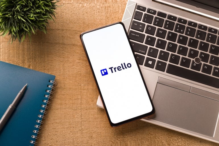 Trello logo on phone screen stock image.