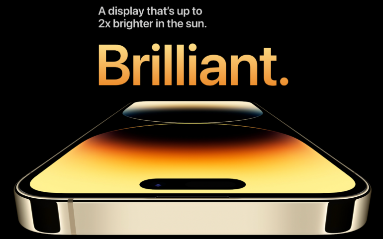 A display that's up to 2x brighter in the sun. Brilliant. Golden glare on iPhone screen