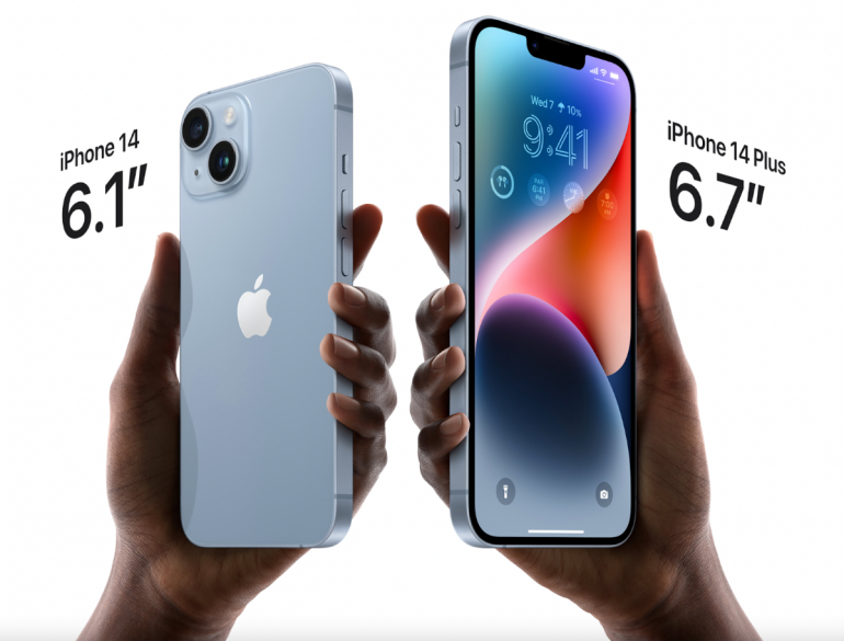 iPhone 14 and iPhone 14 Plus size comparison