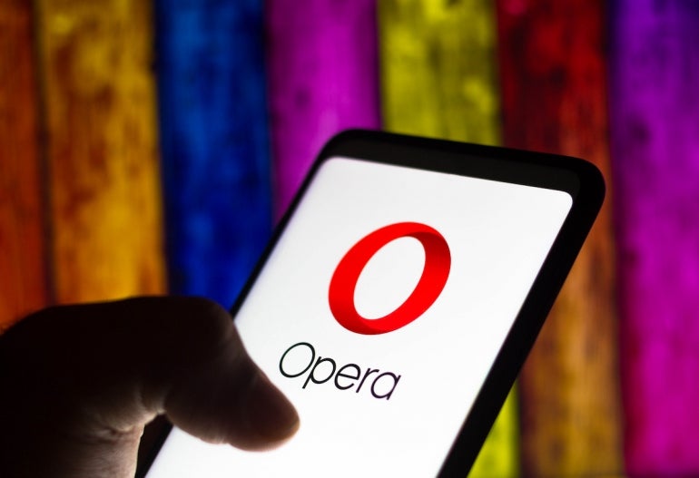 December 21, 2021, Brazil. In this photo illustration the Opera logo seen displayed on a smartphone.