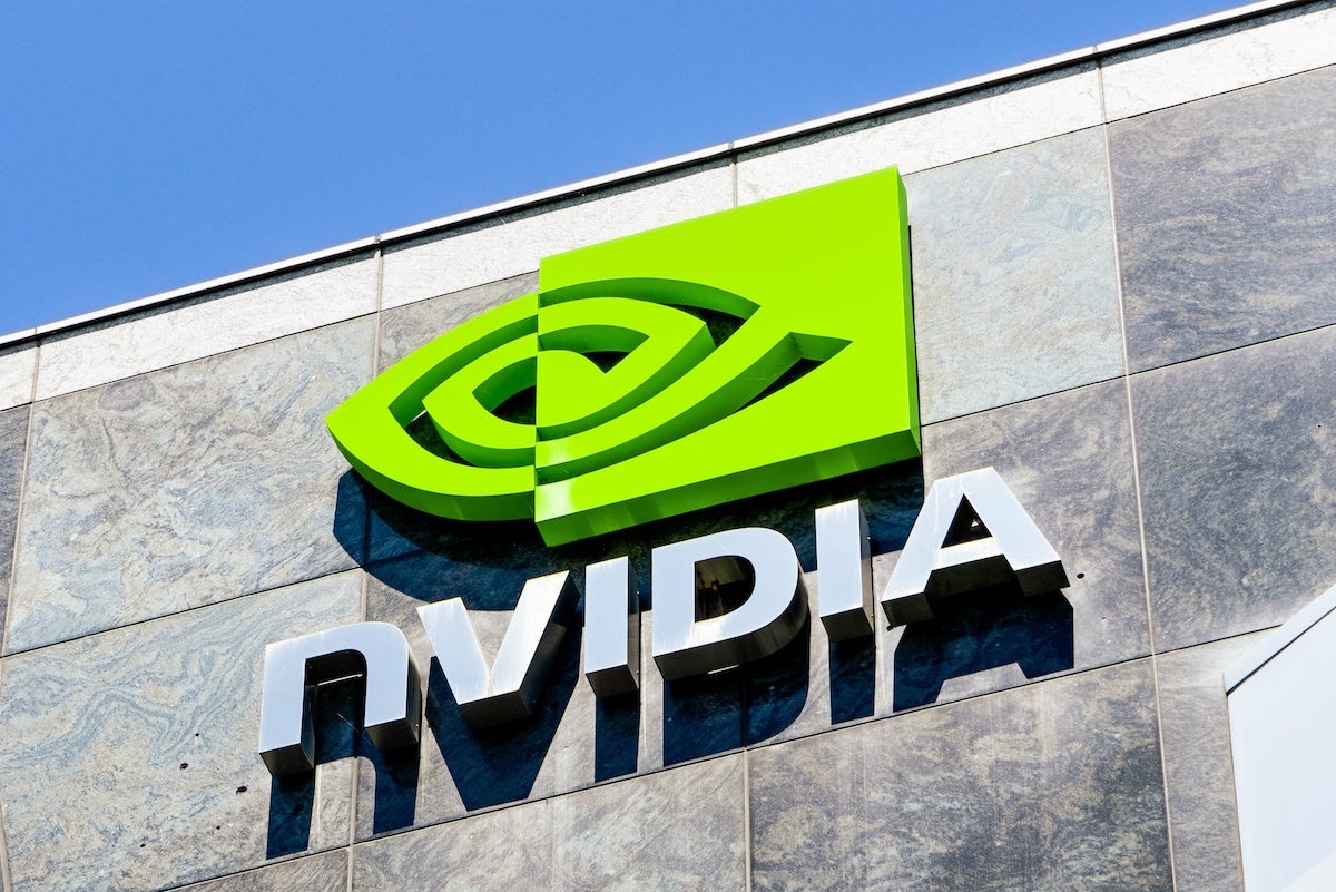 August 9, 2019 Santa Clara / CA / USA - The NVIDIA logo and symbol displayed on the facade of one of their office buildings located on the company's campus in Silicon Valley