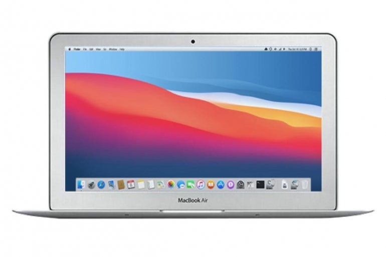 2015 macbook air with a blue and orange desktop background.