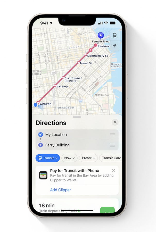 In iOS 16, Apple Maps allows for additional transit information, including the ability to reload transit cards right from the Maps app.