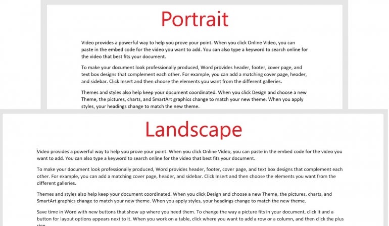 Portrait and landscape orientations differ in page width and length.