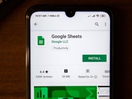Ivanovsk, Russia - July 07, 2019: Google Sheets app on the display of smartphone or tablet.