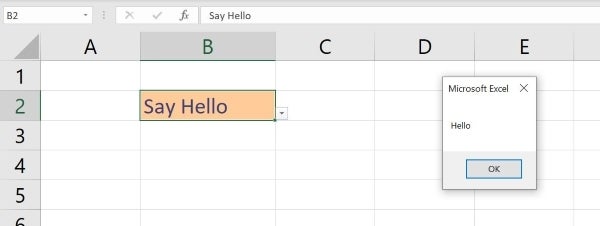 A macro in Excel that says "Say Hello"