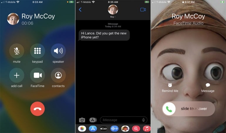 Receive a text from the person, and you'll see the image on the messaging screen. Receive a FaceTime audio call from the contact, and their photo will fill up the screen