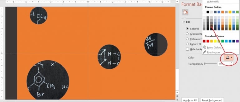 Choosing a background color in PowerPoint.