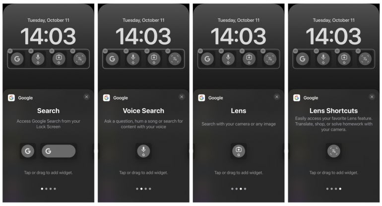 Google app lock screen widgets let you search with keywords, with your voice, or with your camera or an image.