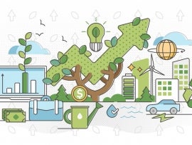 Green business and sustainable energy outline concept vector illustration.