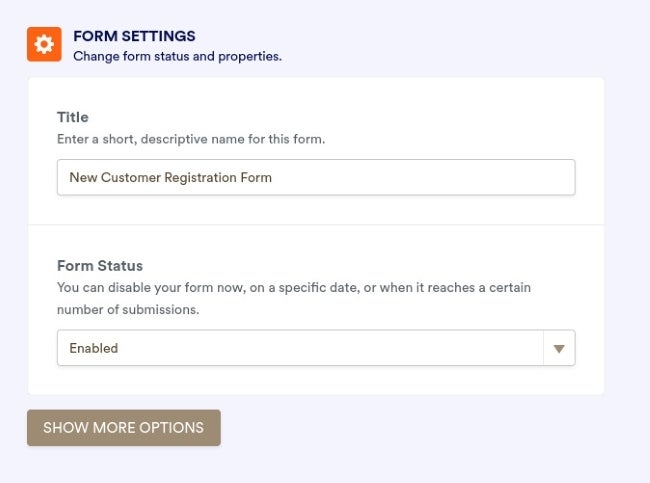 Form Settings in Jotform with Title and Form Status fields visible.