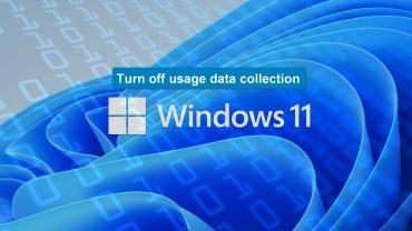 The Windows 11 logo and imagery with the title Turn off usage data collection on top.