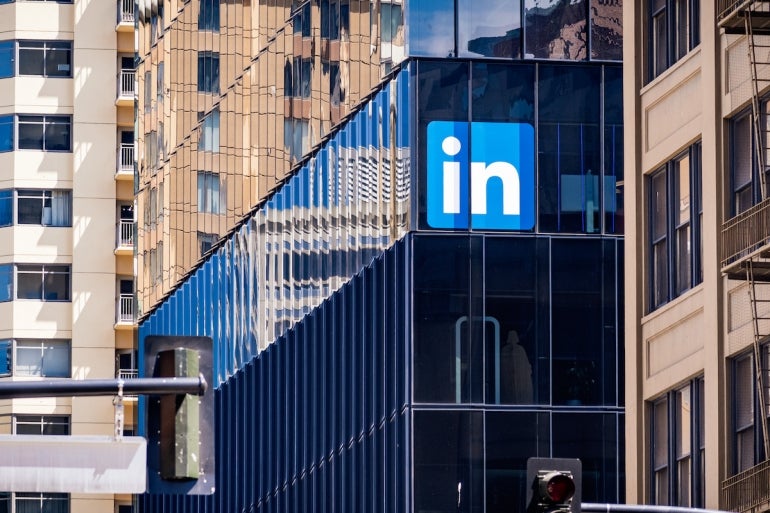 June 30, 2019 San Francisco / CA / USA - Large LinkedIn offices in downtown San Francisco; LinkedIn is an American business and employment-oriented service and it owned by Microsoft