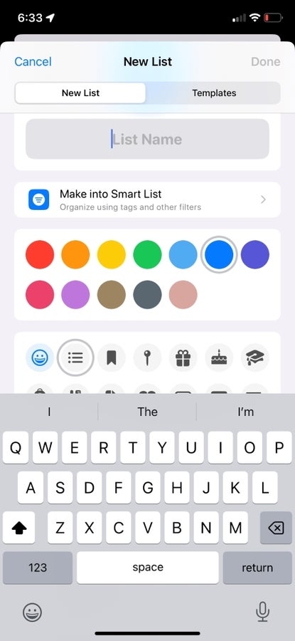 My Lists color and icon options