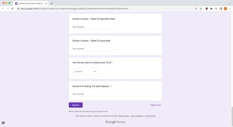 Google Forms example of a phishing attempt