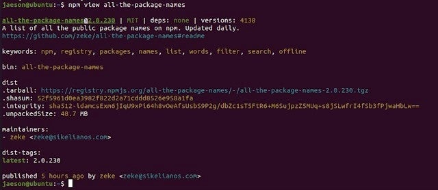 metadata from NPM package