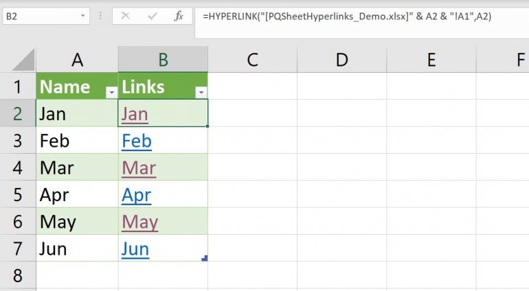 Add hyperlinks to the sheet names for quick access.