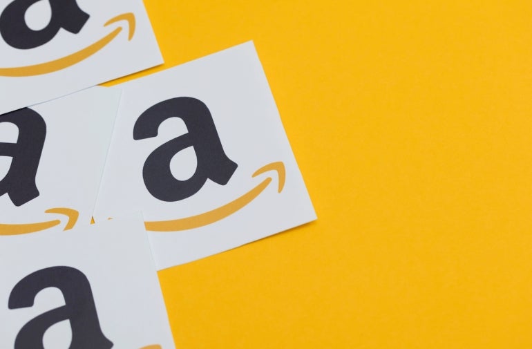 Amazon logo printed onto paper.