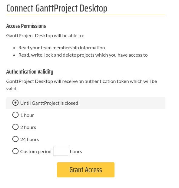 Granting access to the GanttProject file.