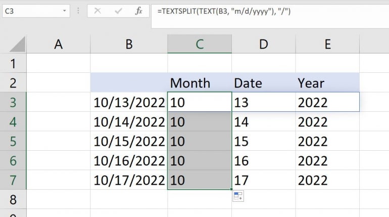 Use TEXTSPLIT() to quickly parse dates.