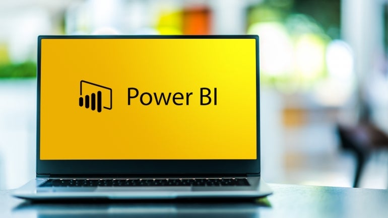 The Power BI logo is a laptop.