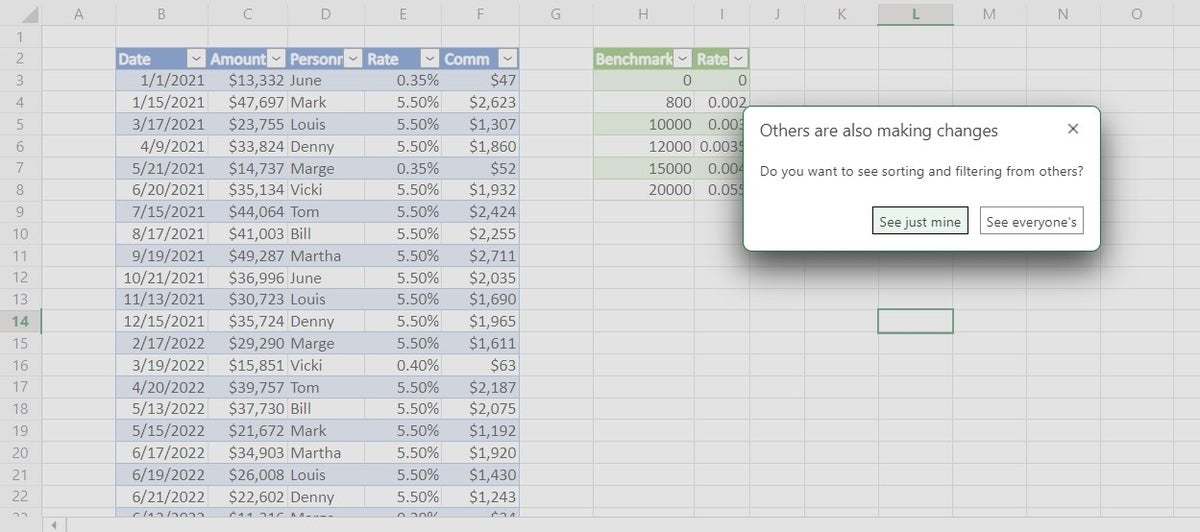 Choose a sharing option in Excel.