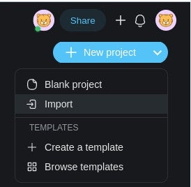 The Taskade New Project drop-down is where you access the available templates.