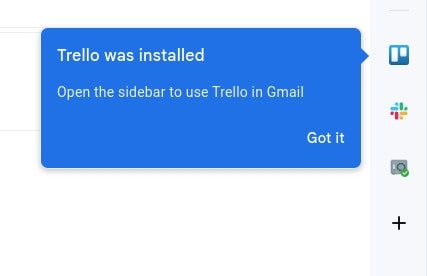Trello has been successfully integrated into Gmail.