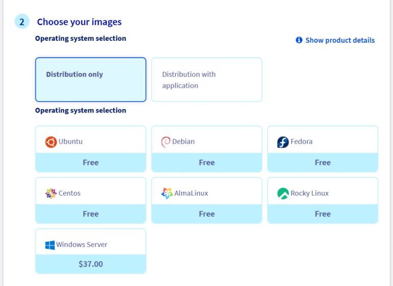 OVHcloud operating system selection options.