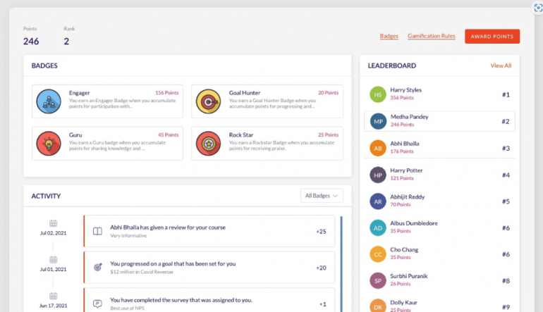 A screenshot of the Engagedly dashboard.